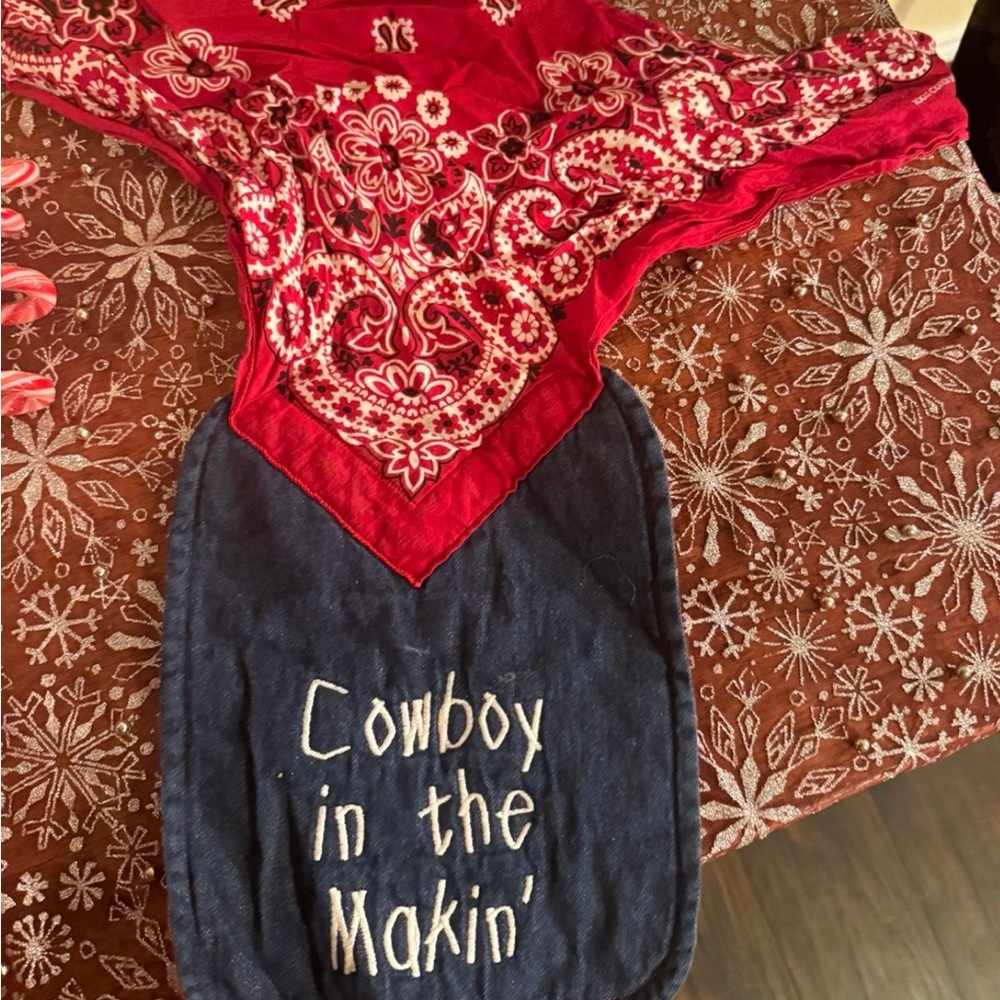 Baby Denim & Red Bandana Texas Bib Cute Cowboy Bandana Bib Theme Ranch One Size